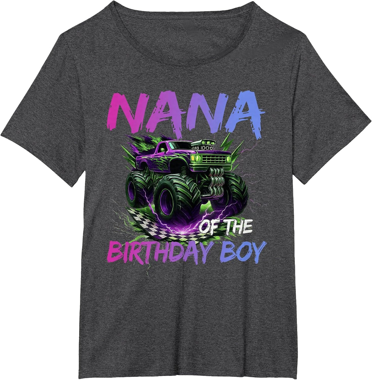 Nana of the Birthday Boy Monster Truck Birthday T-Shirt - Dark Heather Grey