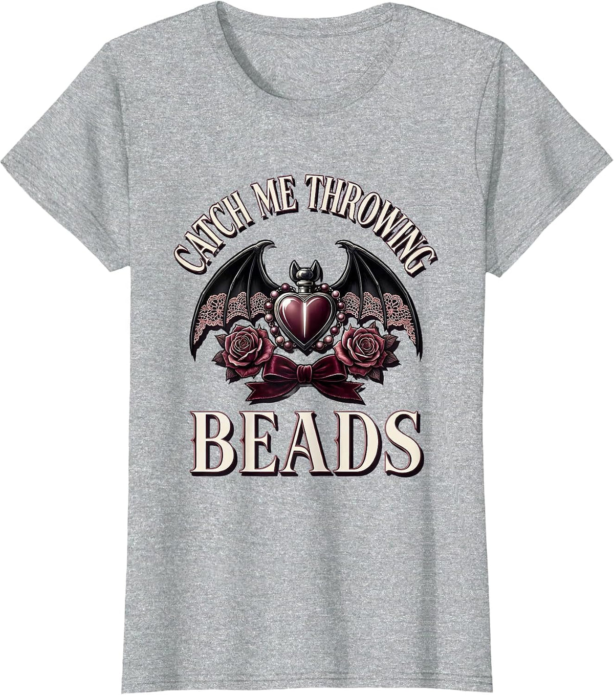 Catch Me Throwing Beads Mardi Gras Design T-Shirt - Heather Grey