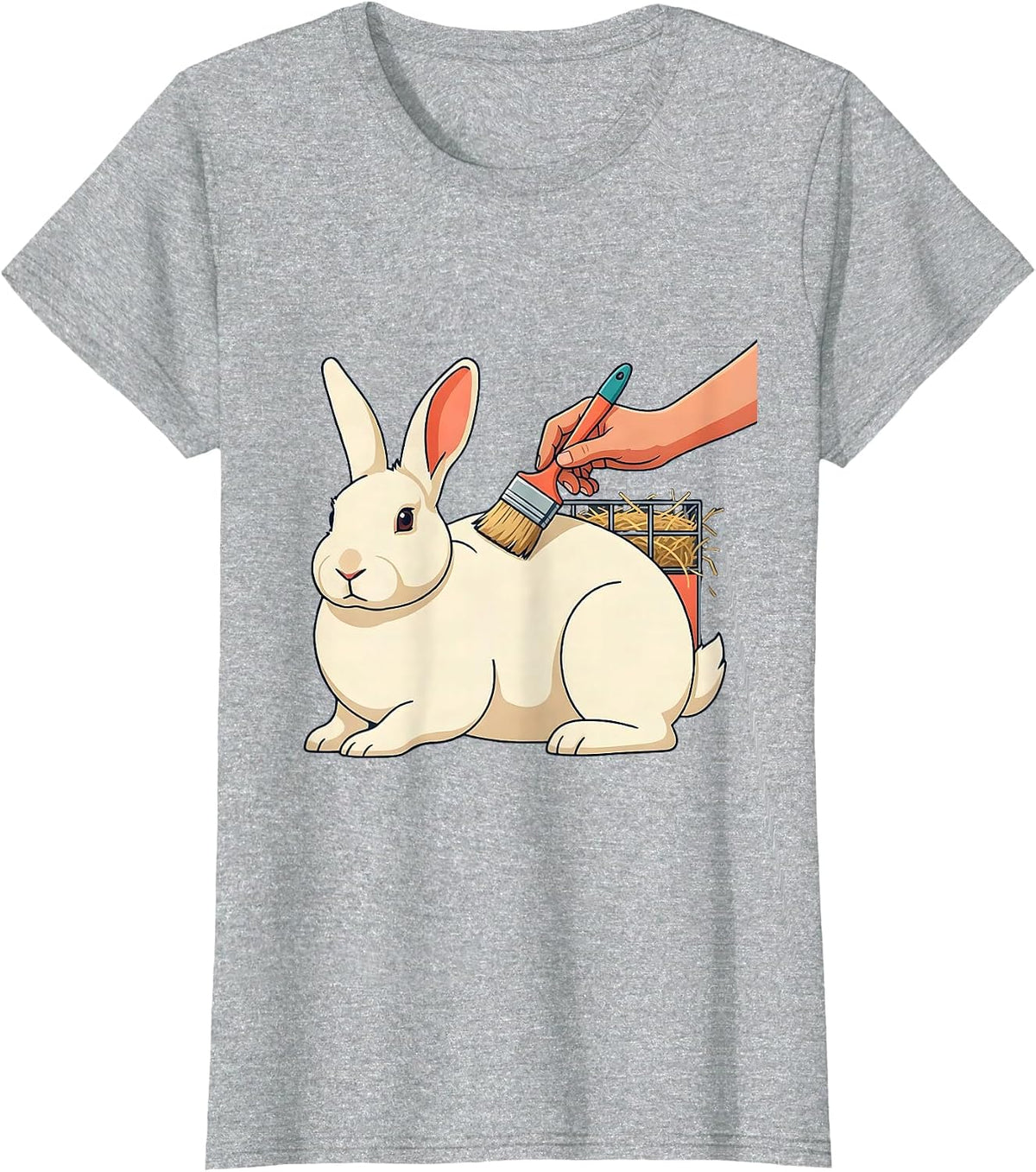Bunny Brushed Cute Rabbit Lover Gift T-Shirt - Heather Grey