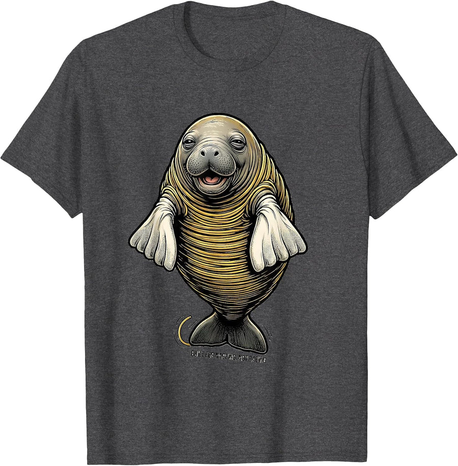 Men's Built For Napping Not Racing Retro Cartoon Manatee Lover T-Shirt - Dark Heather Grey