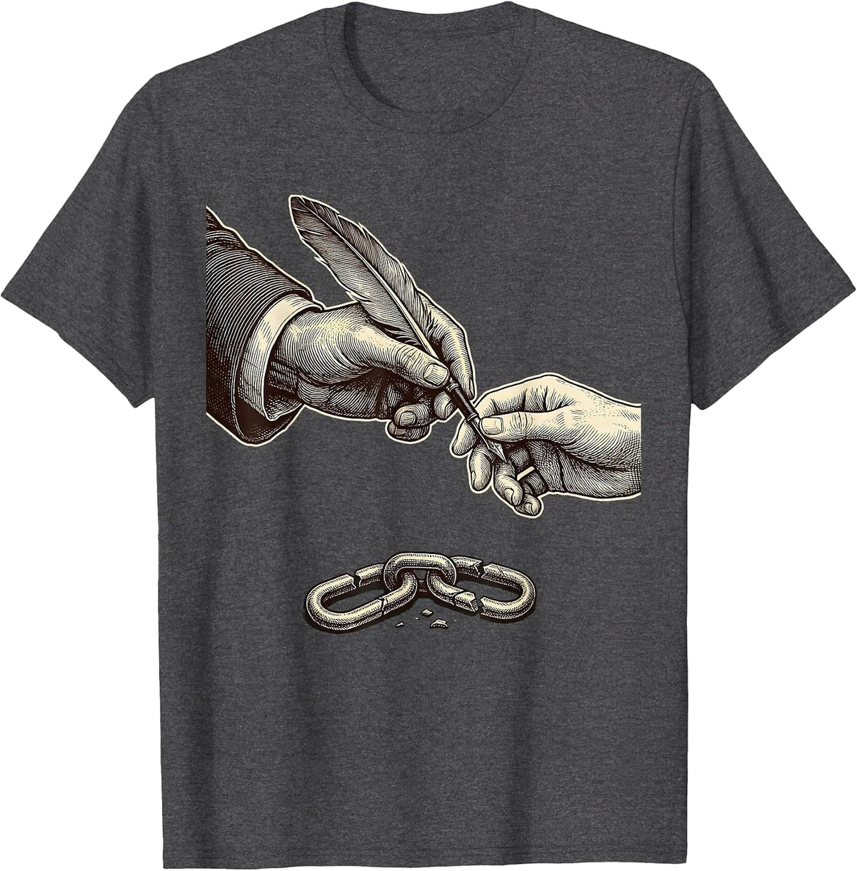 Men's Period Hand Passing Quill Abolitionist Black History Month T-Shirt - Dark Heather Grey