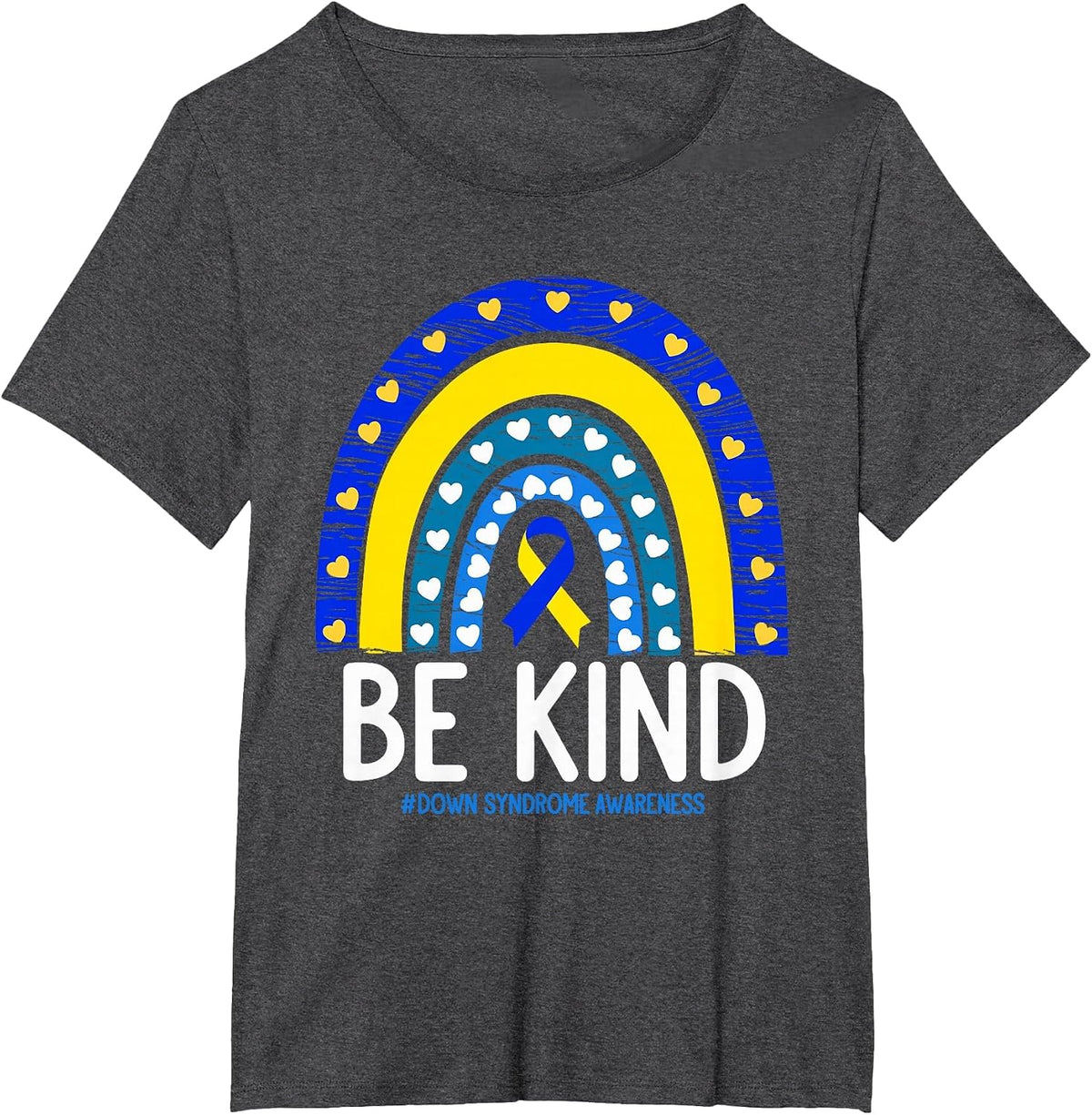 Be Kind Down Syndrome Awareness Rainbow T-Shirt - Dark Heather Grey
