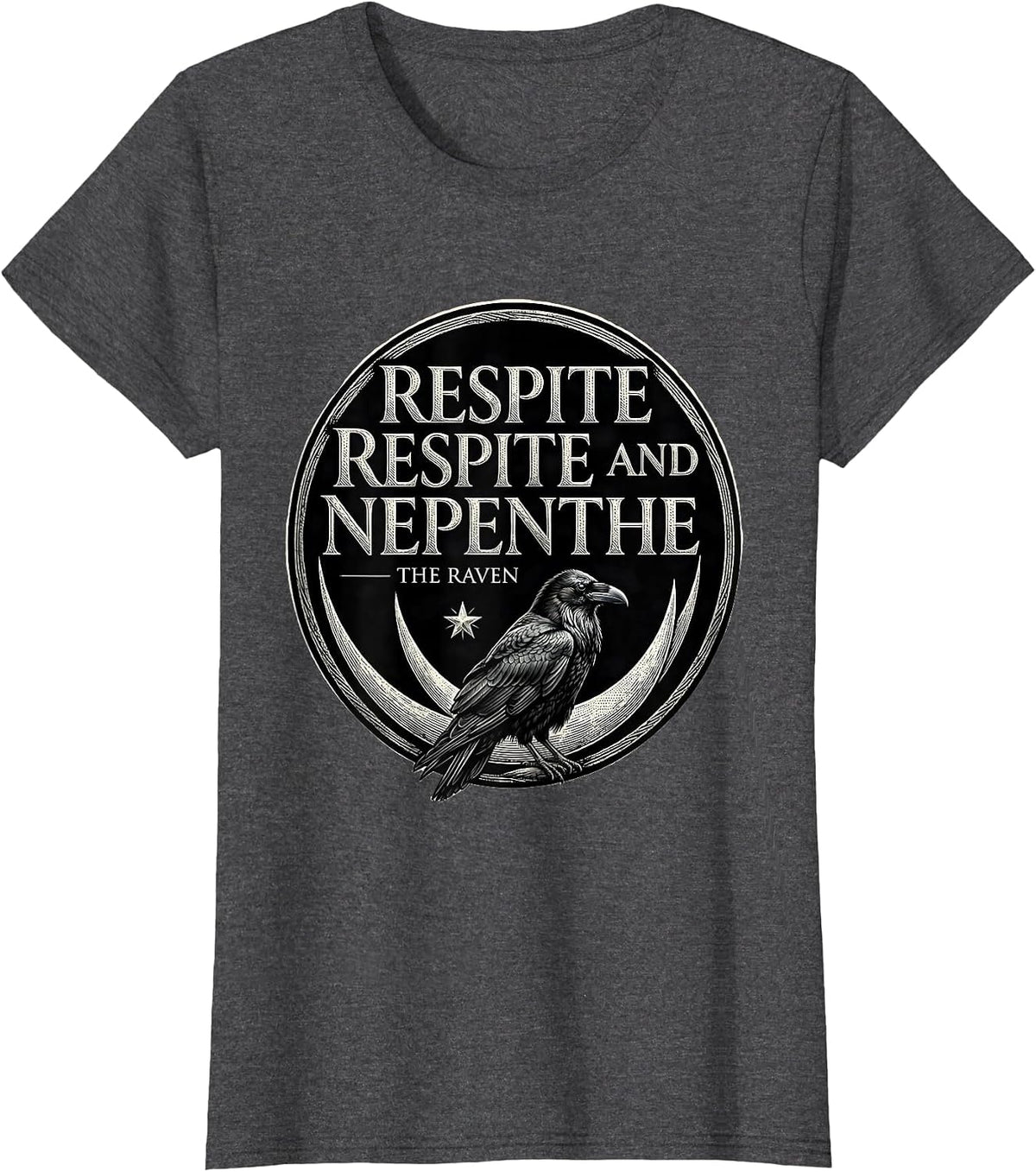 Women's Respite—respite and nepenthe — The Raven Gothic T-Shirt - Dark Heather Grey
