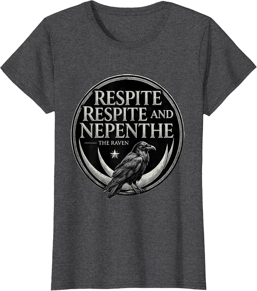 Women's Respite—respite and nepenthe — The Raven Gothic T-Shirt - Dark Heather Grey
