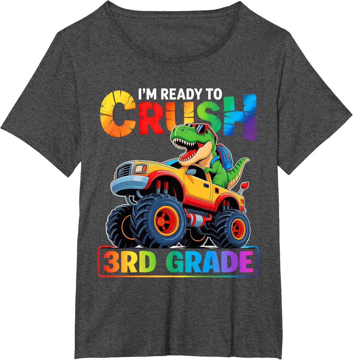 Back to School Boy Dinosaur I'm Ready to Crush 3rd Grade T-Shirt - Dark Heather Grey