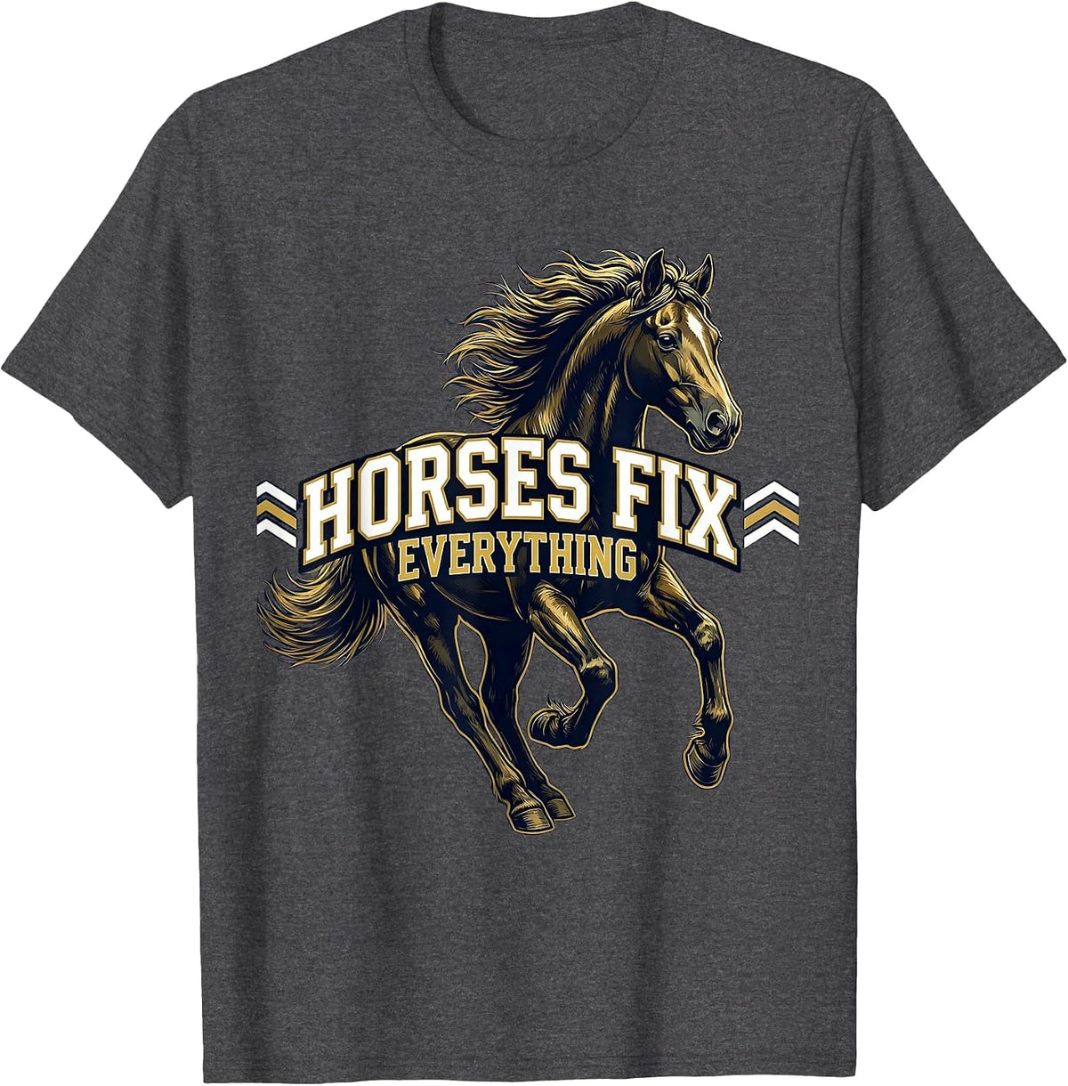 Horses Fix Everything Equestrian Design T-Shirt - Dark Heather Grey