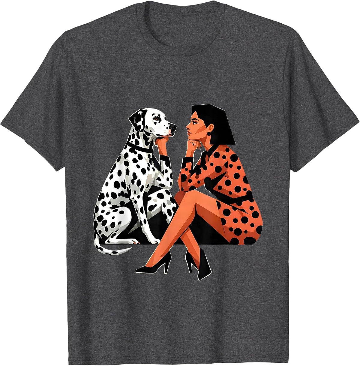 Dalmatian Mirror Pose Graphic Design T-Shirt - Dark Heather Grey