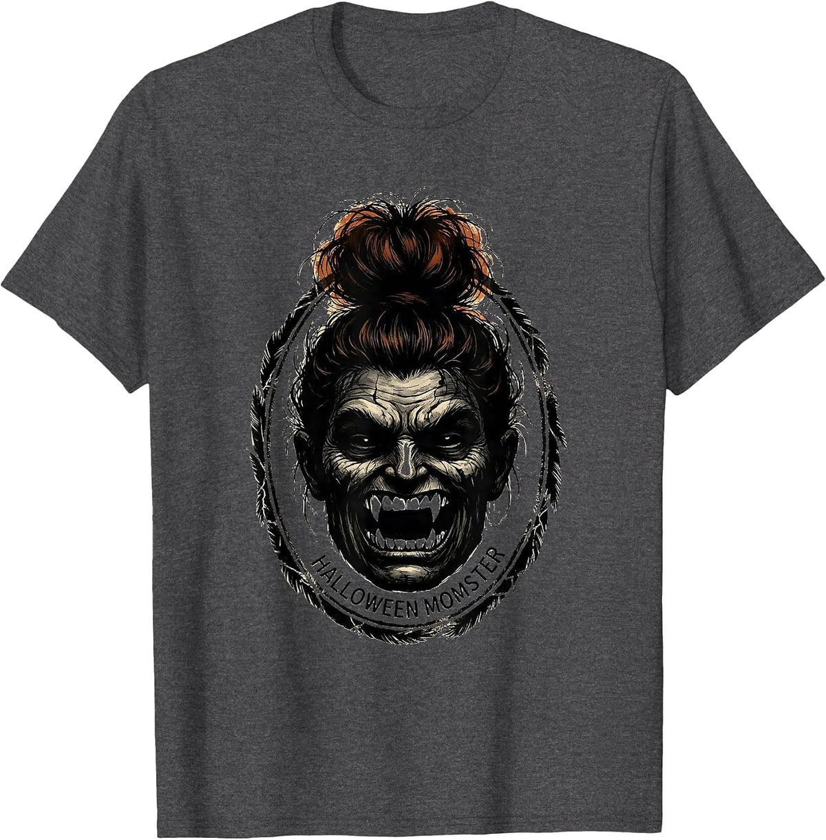 Halloween Momster Rubber Stamp Funny Mom Halloween Costume T-Shirt - Dark Heather Grey