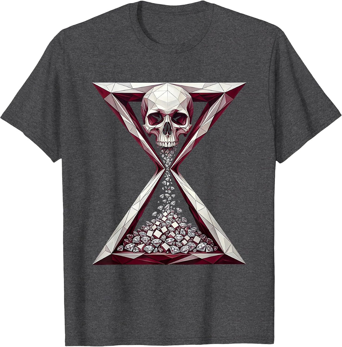 Heavy Metal Skull Hourglass Graphic Design T-Shirt - Dark Heather Grey