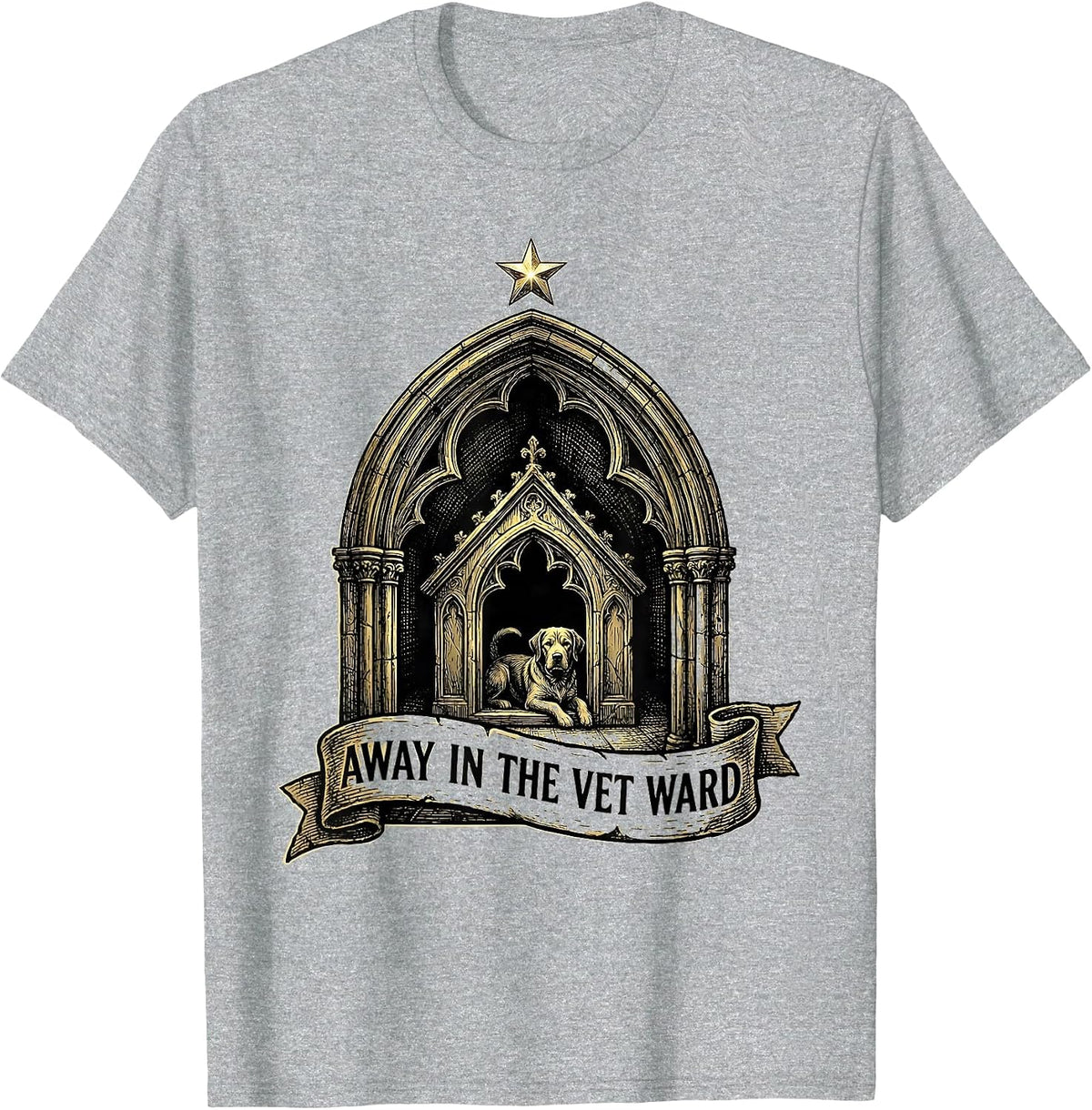 Men's Away In The Vet Ward Gothic Veterinary Tech Christmas Humor T-Shirt - Heather Grey