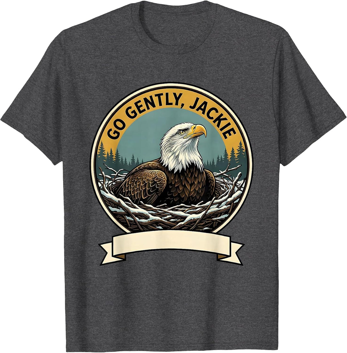 Men's Go Gently, Jackie Memorial Bald Eagle Tribute Wildlife T-Shirt - Dark Heather Grey