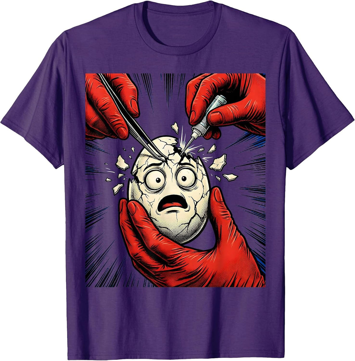 Humpty Dumpty Surgeon Gluing Eggshell Together T-Shirt - Purple