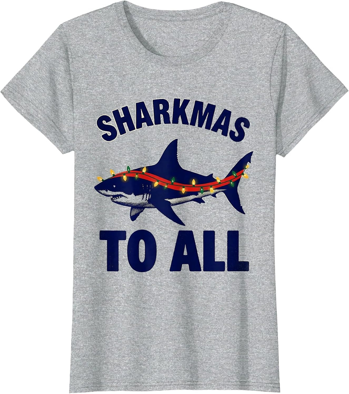 Women's Sharkmas To All Screenprint Poster Shark Lover Christmas T-Shirt - Heather Grey