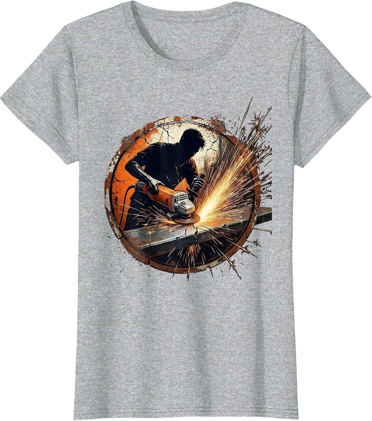Grinder Sparks Welder Graphic Tee T-Shirt - Heather Grey