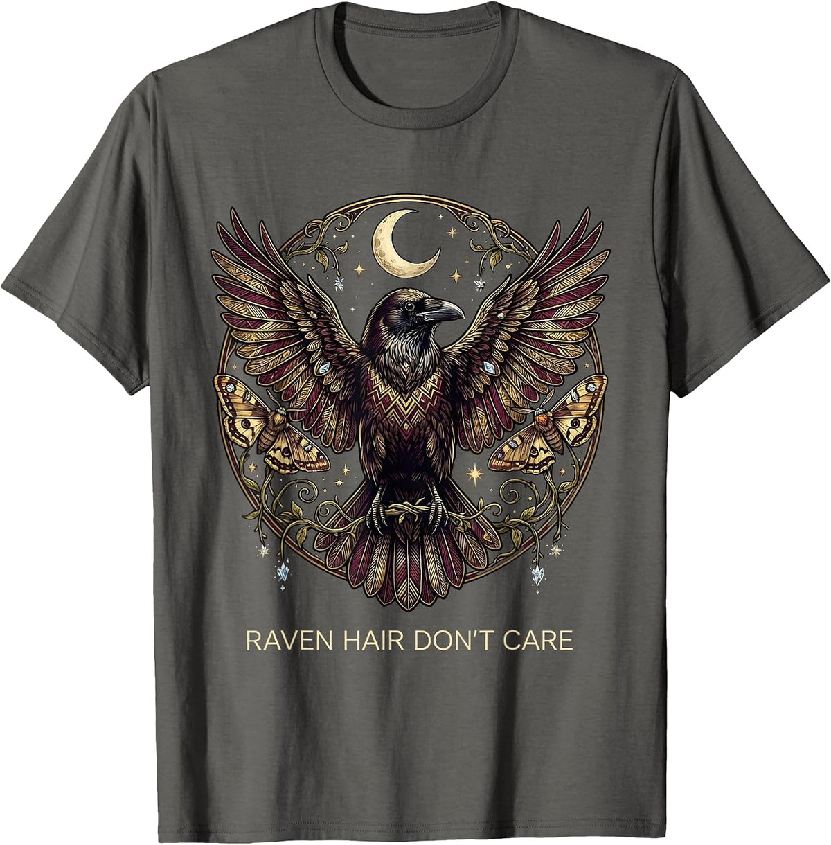 Raven Hair Don't Care Edgar Allan Poe Design T-Shirt - Asphalt Grey
