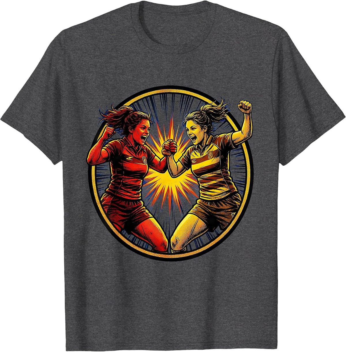Rugby Chest Bump Celebration Graphic T-Shirt - Dark Heather Grey