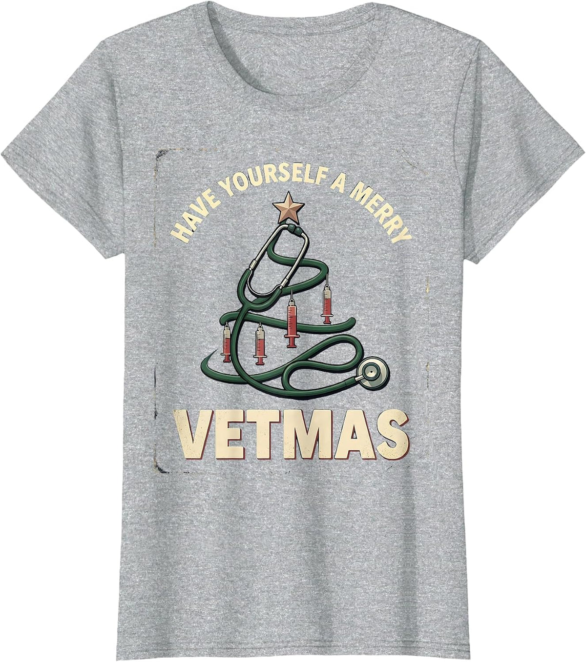 Women's Have Yourself A Merry Vetmas Vintage Funny Vet Tech T-Shirt - Heather Grey