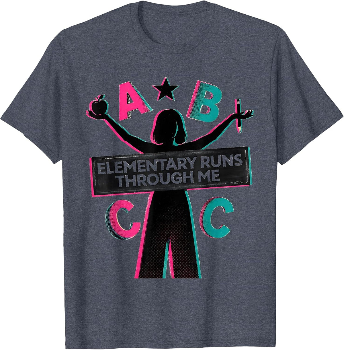Elementary Runs Through Me Teacher Design T-Shirt - Heather Blue