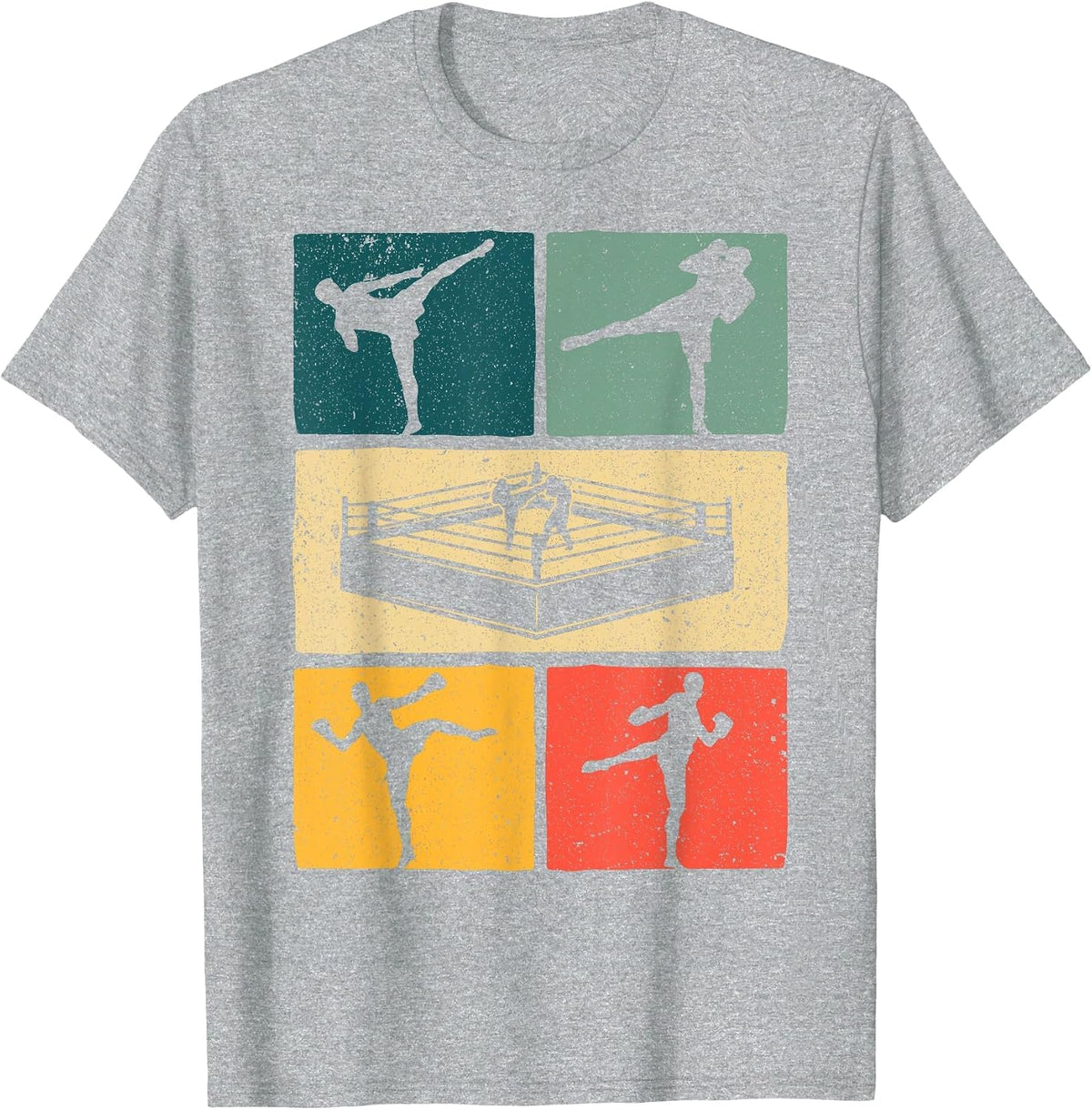 Vintage Kickboxing Art for Men Women Kickboxer Sports Lover T-Shirt - Heather Grey