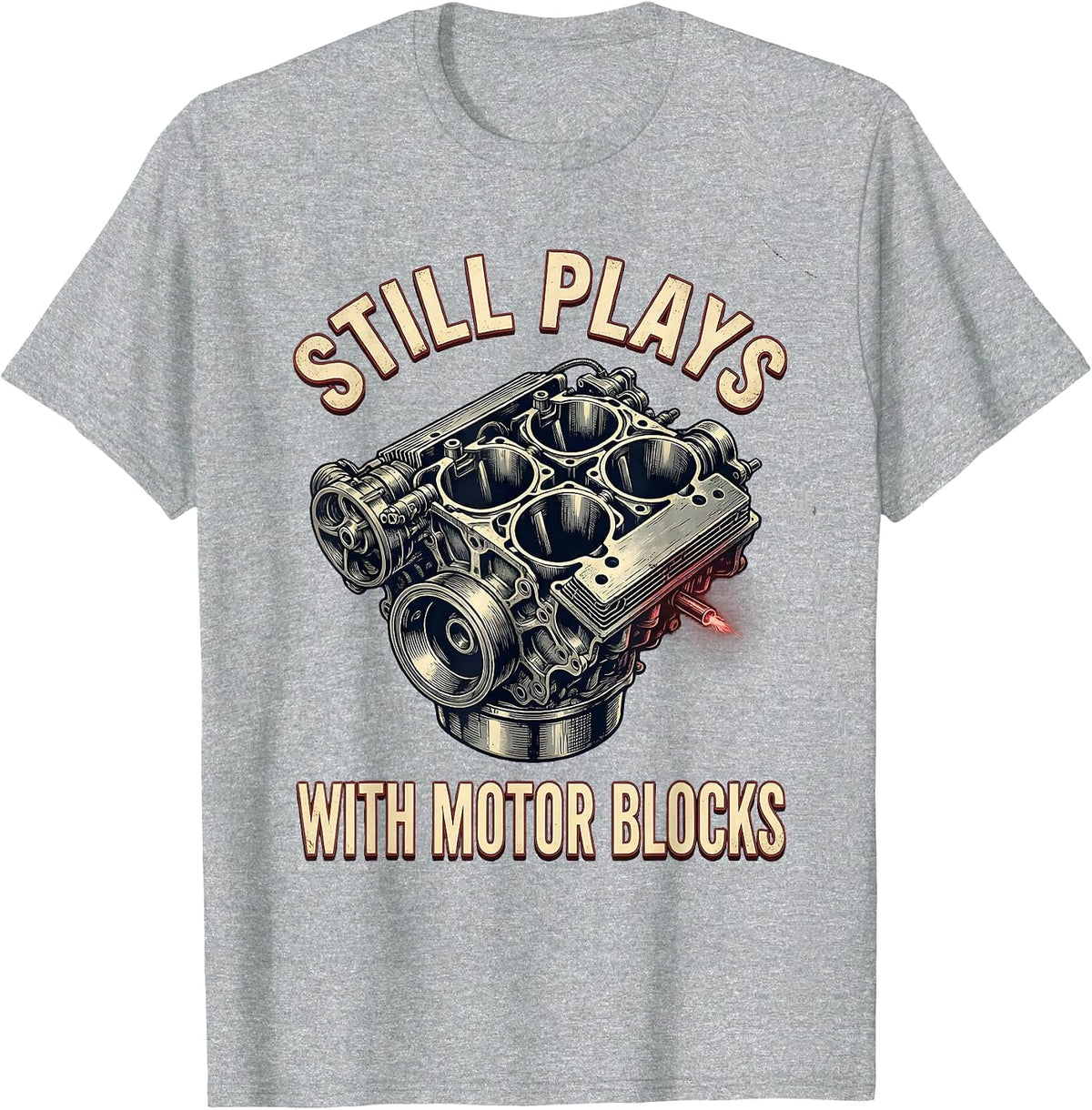 Men's Still Plays With Motor Blocks Vintage Mechanic Auto T-Shirt - Heather Grey