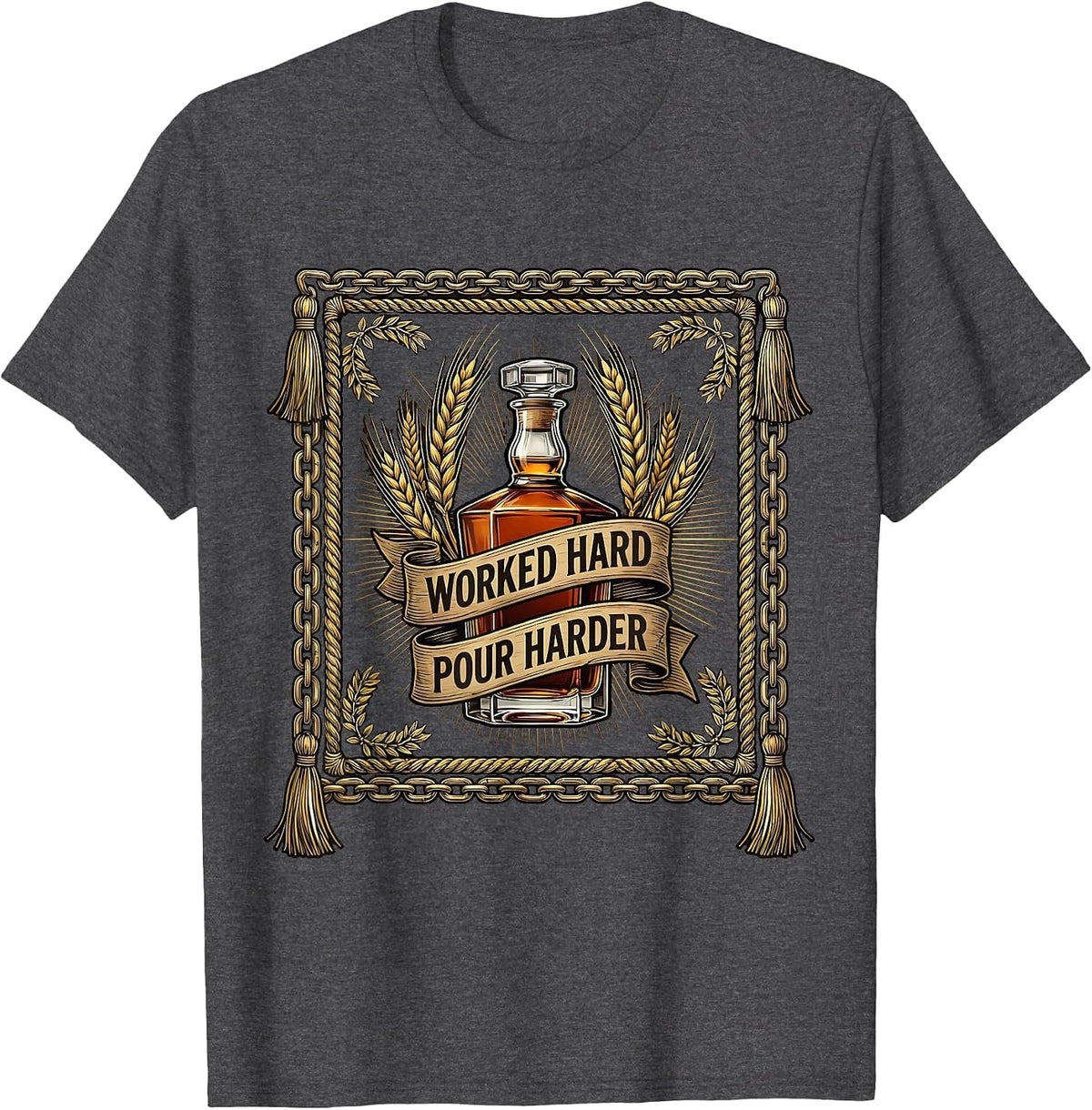 Men's Whiskey Lover Labor Day Worked Hard Pour Harder T-Shirt - Dark Heather Grey