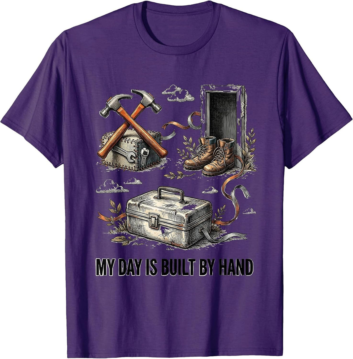 My Day Is Built By Hand Funny Blue-Collar Tradesman Labor T-Shirt - Purple