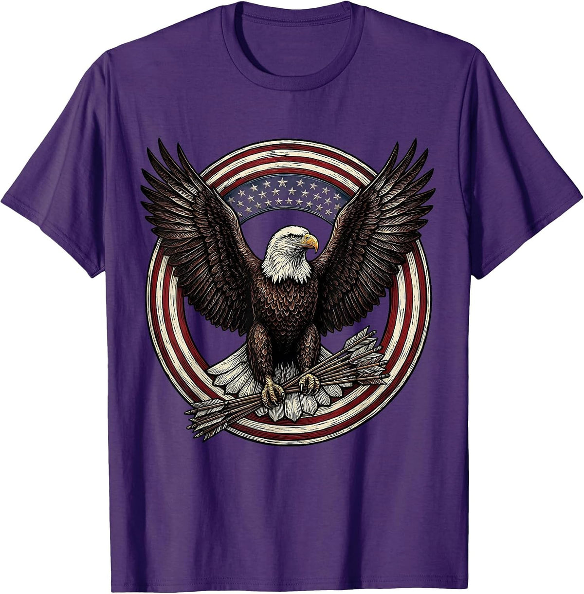 Bald Eagle American Flag Circle Patriotic Design T-Shirt - Purple