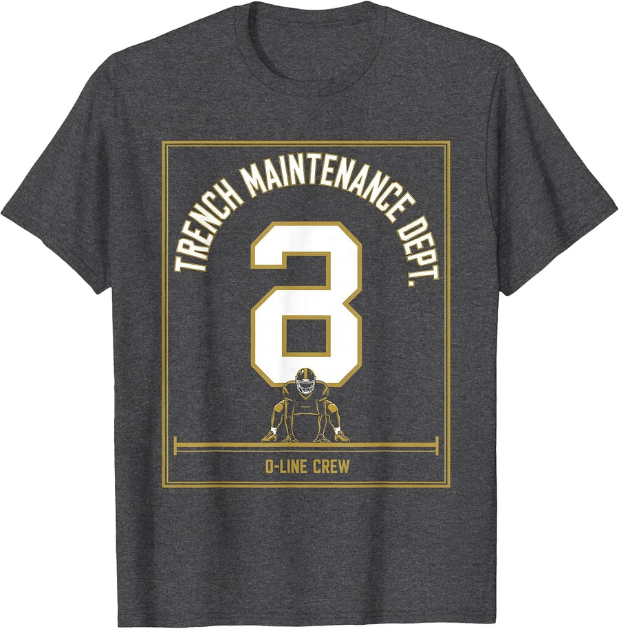Men's Trench Maintenance Dept. O-Line Crew Funny Football Lineman T-Shirt - Dark Heather Grey
