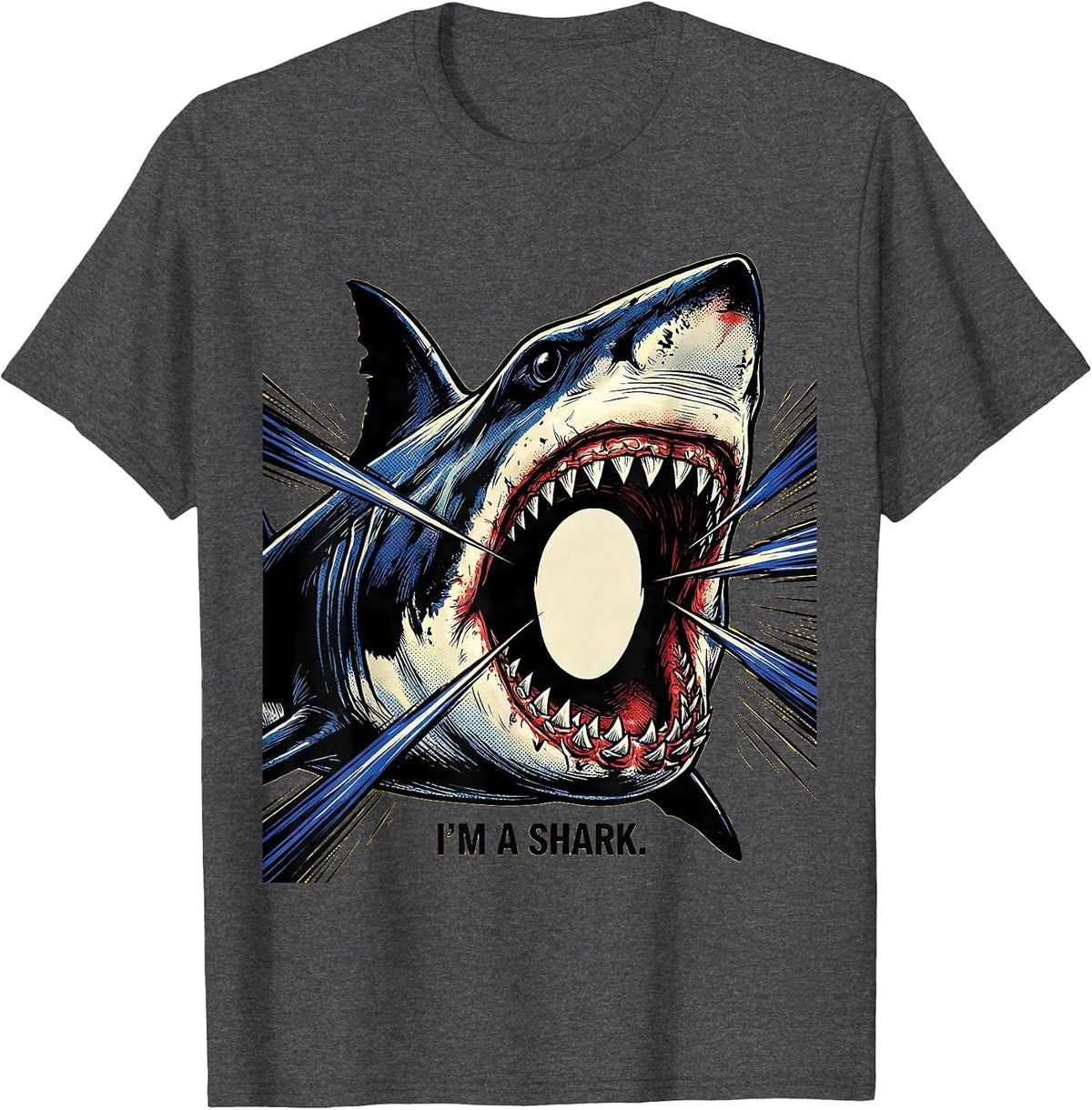 I'm A Shark Comic Book Shark Jaw Halloween Costume Novelty T-Shirt - Dark Heather Grey
