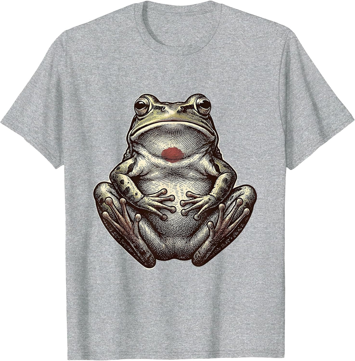 Men's Belly-Up Squat Frog Crosshatch Absurdist Humor T-Shirt - Heather Grey