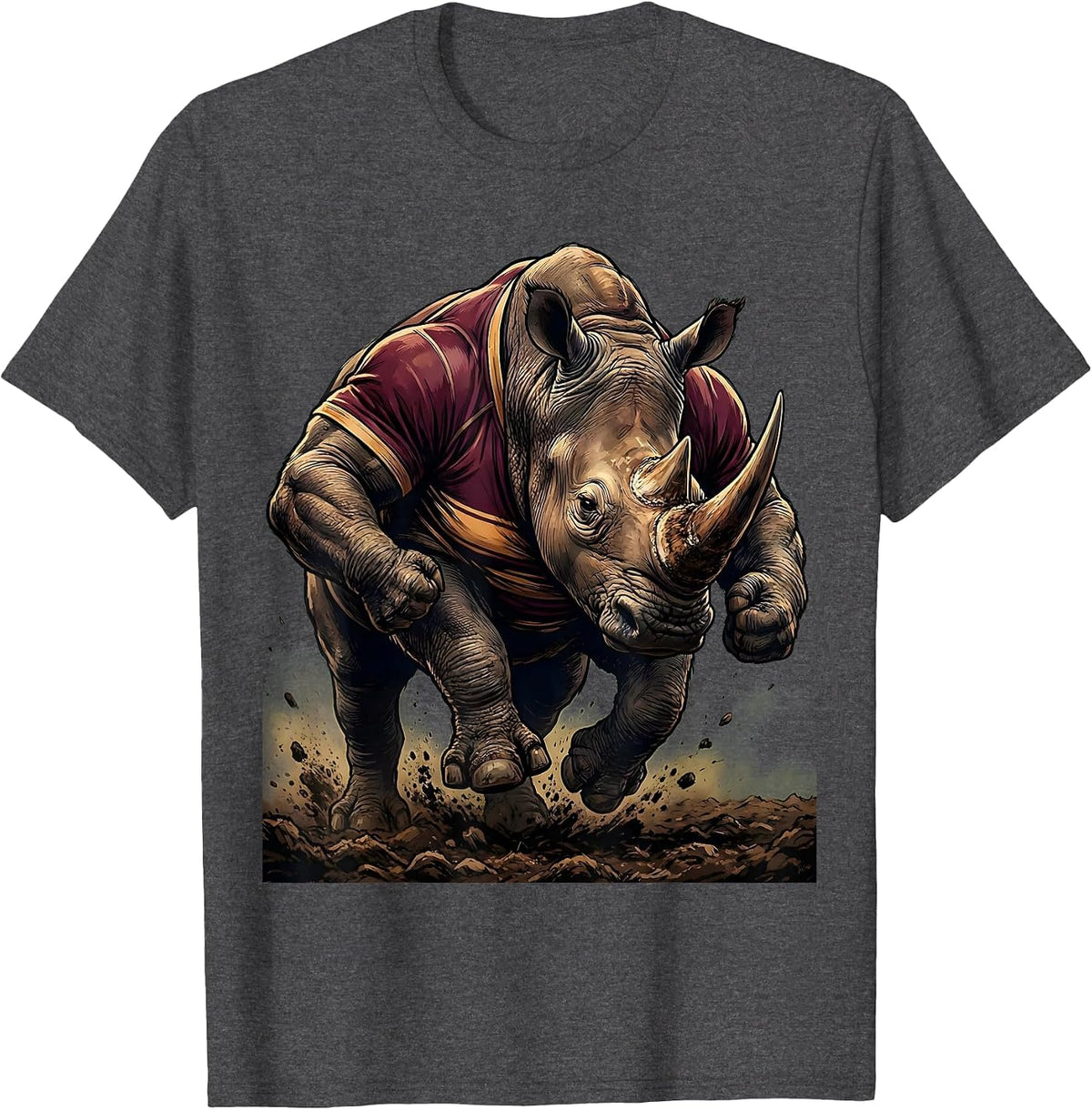 Rhino Rugby Charge Graphic Tee T-Shirt - Dark Heather Grey