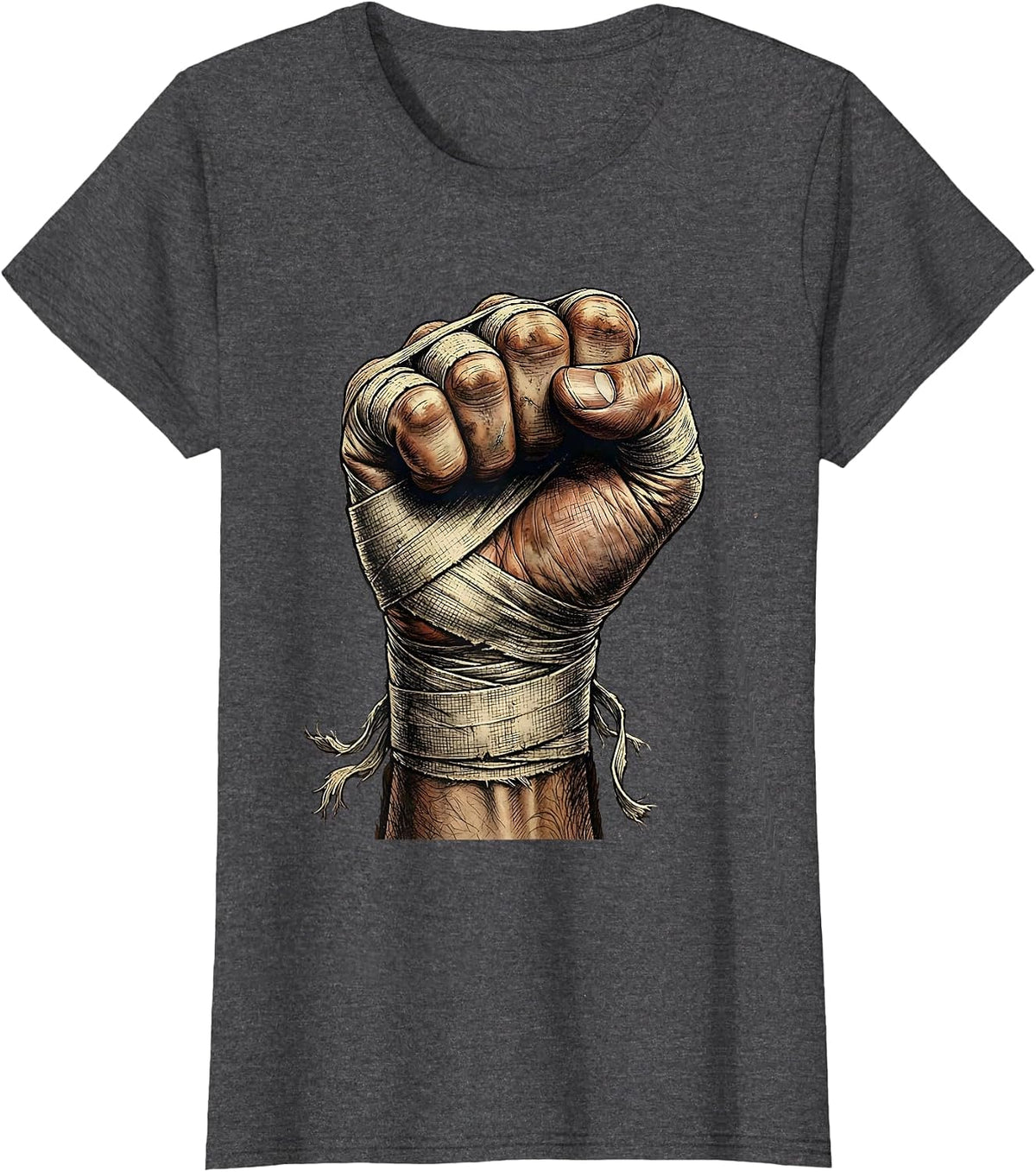 Women's Boxing Wrapped Fist Graphic Tee T-Shirt - Dark Heather Grey