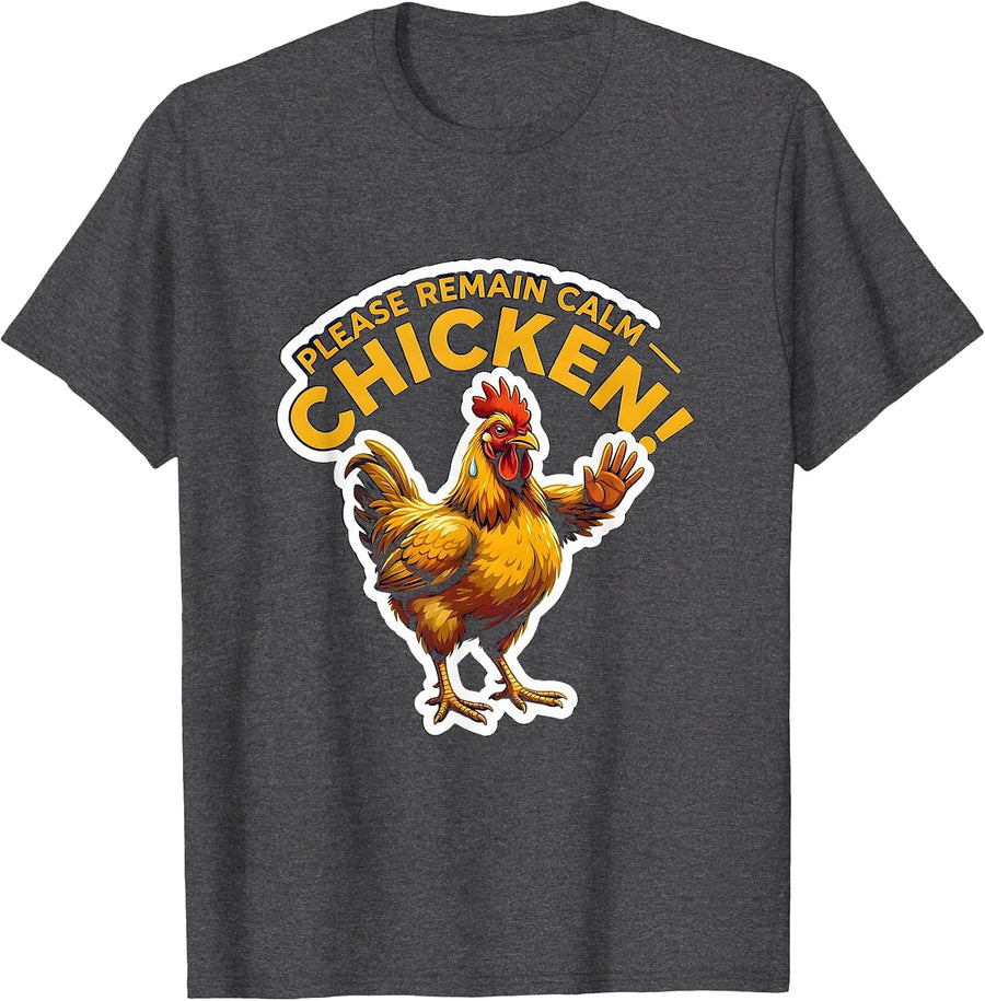 Men's Please Remain Calm — Chicken! Funny Chicken Lover Gift Humor T-Shirt - Dark Heather Grey