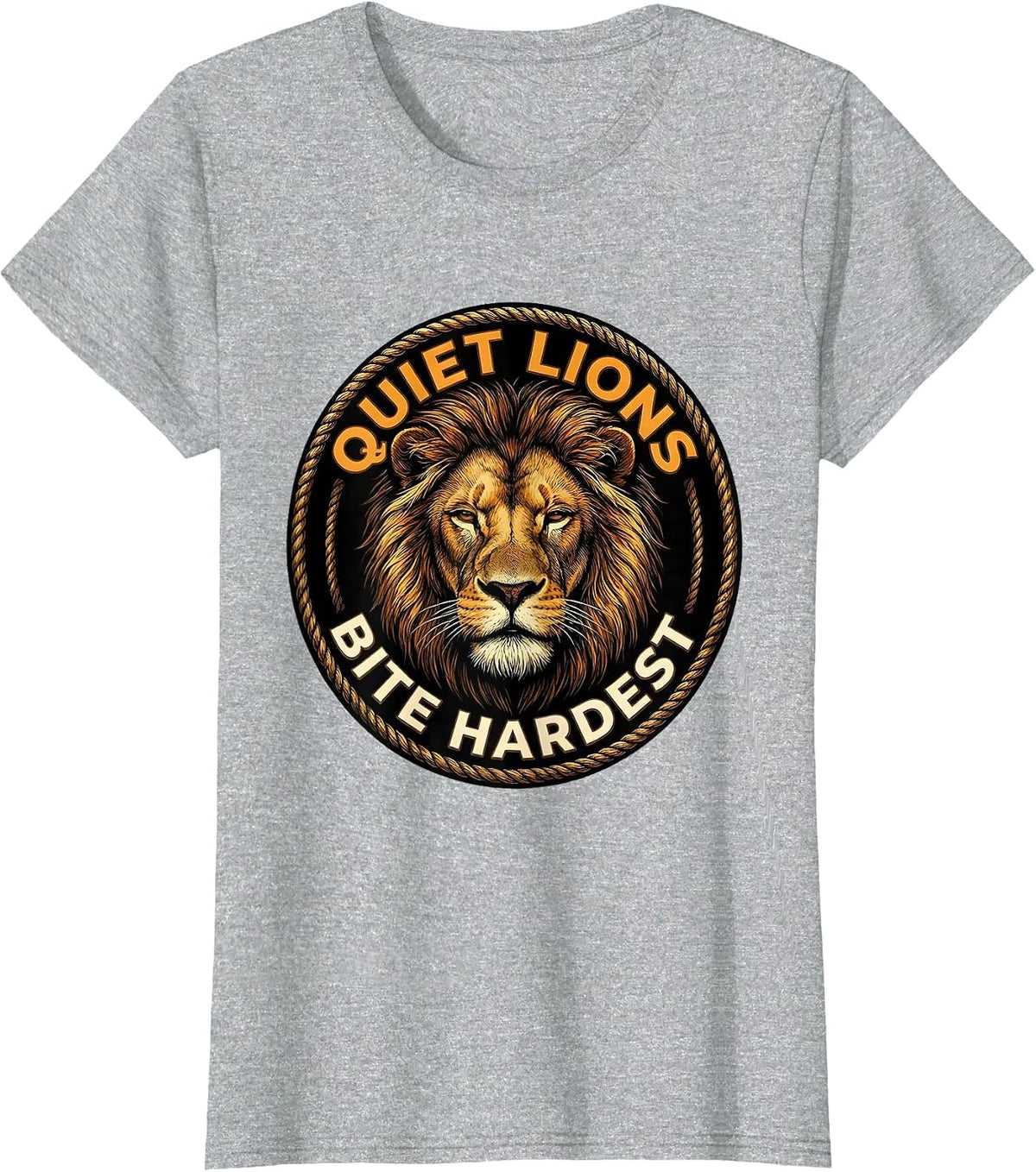 Quiet Lions Bite Hardest Bold Lion Design T-Shirt - Heather Grey
