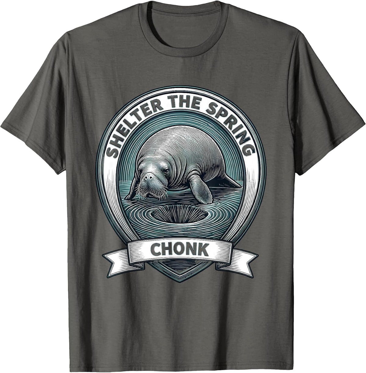 Men's Shelter The Spring Chonk Funny Manatee Wildlife Lover Gift T-Shirt - Asphalt Grey