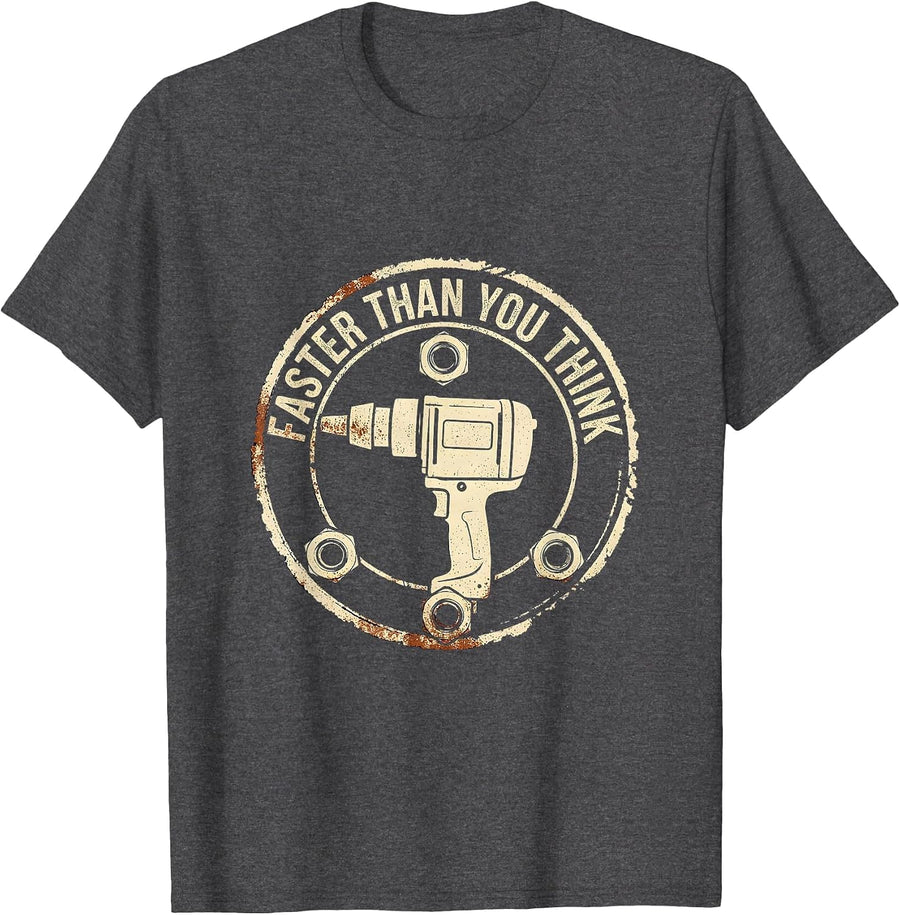 Men's Pit Crew Faster Than You Think Racing Design T-Shirt - Dark Heather Grey