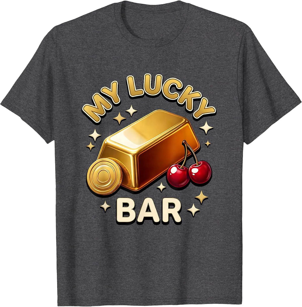 Men's MY LUCKY BAR 3D Slot Machine Casino Player Casino Trip T-Shirt - Dark Heather Grey