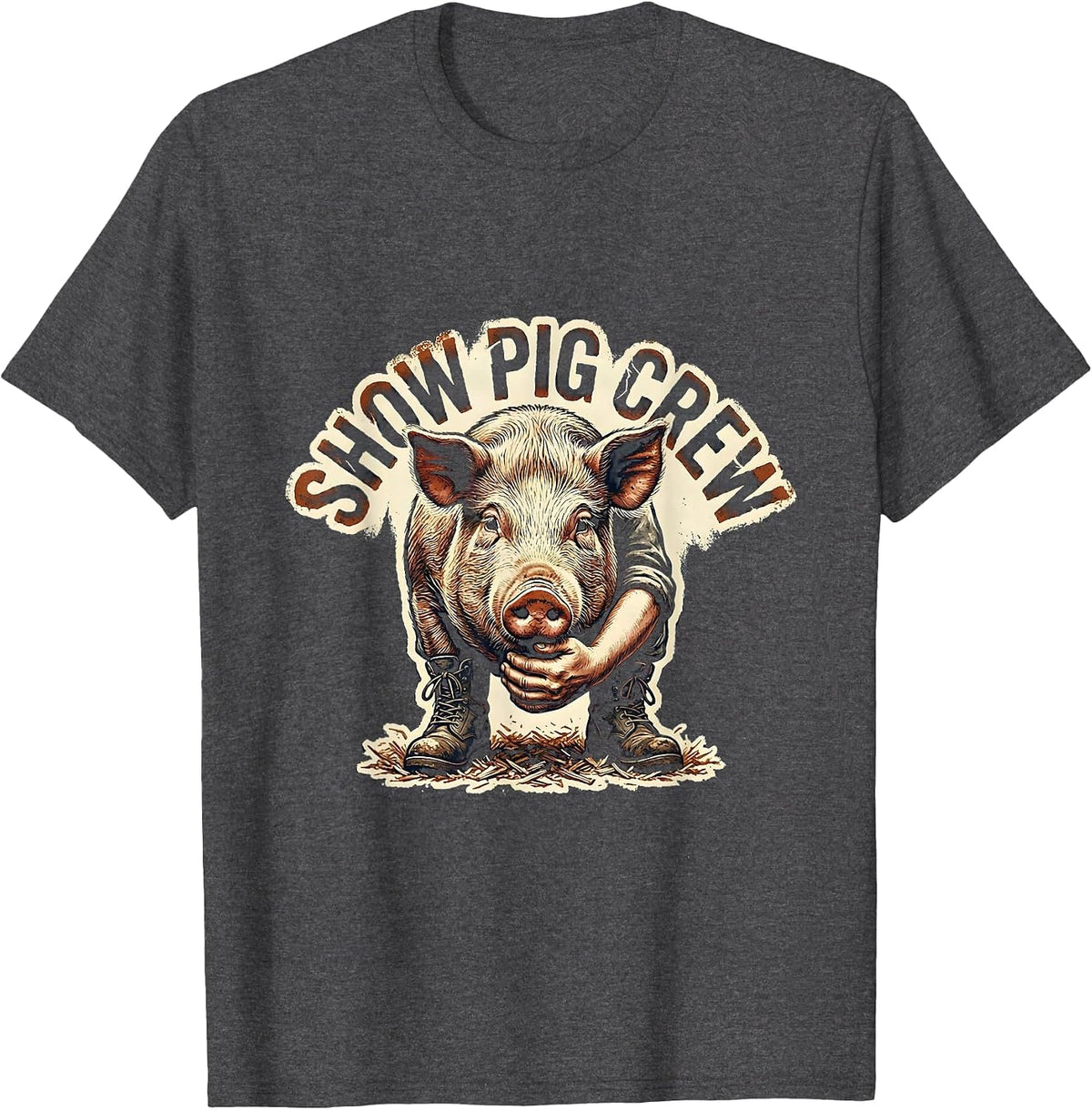Show Pig Crew Funny Farm Animal Lover Youth Livestock Show T-Shirt - Dark Heather Grey