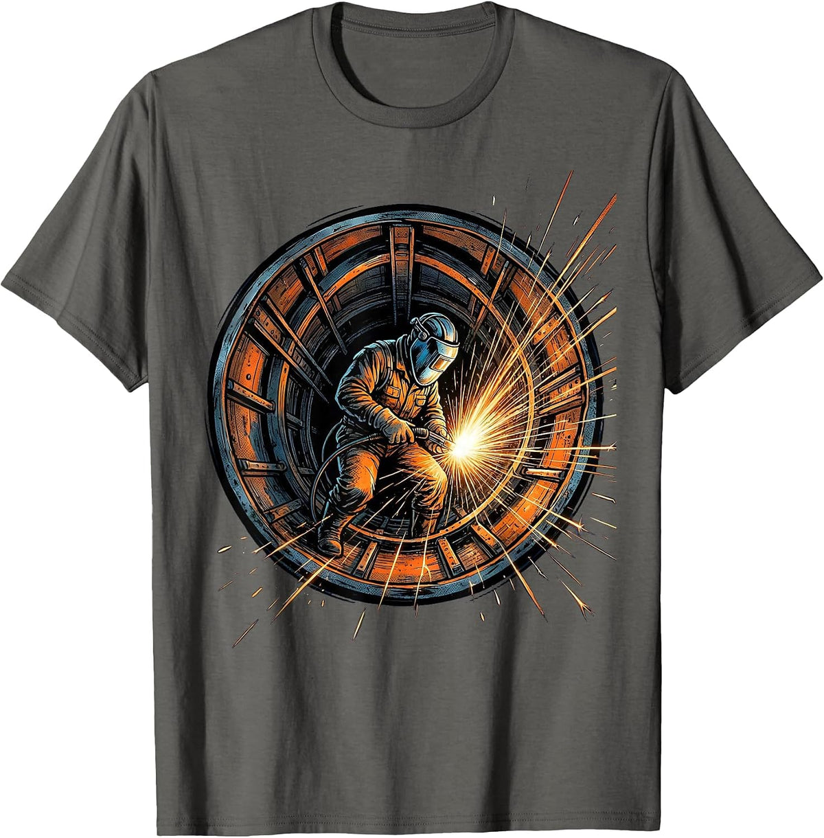 Welder Inside Ship Hull Graphic Tee T-Shirt - Asphalt Grey