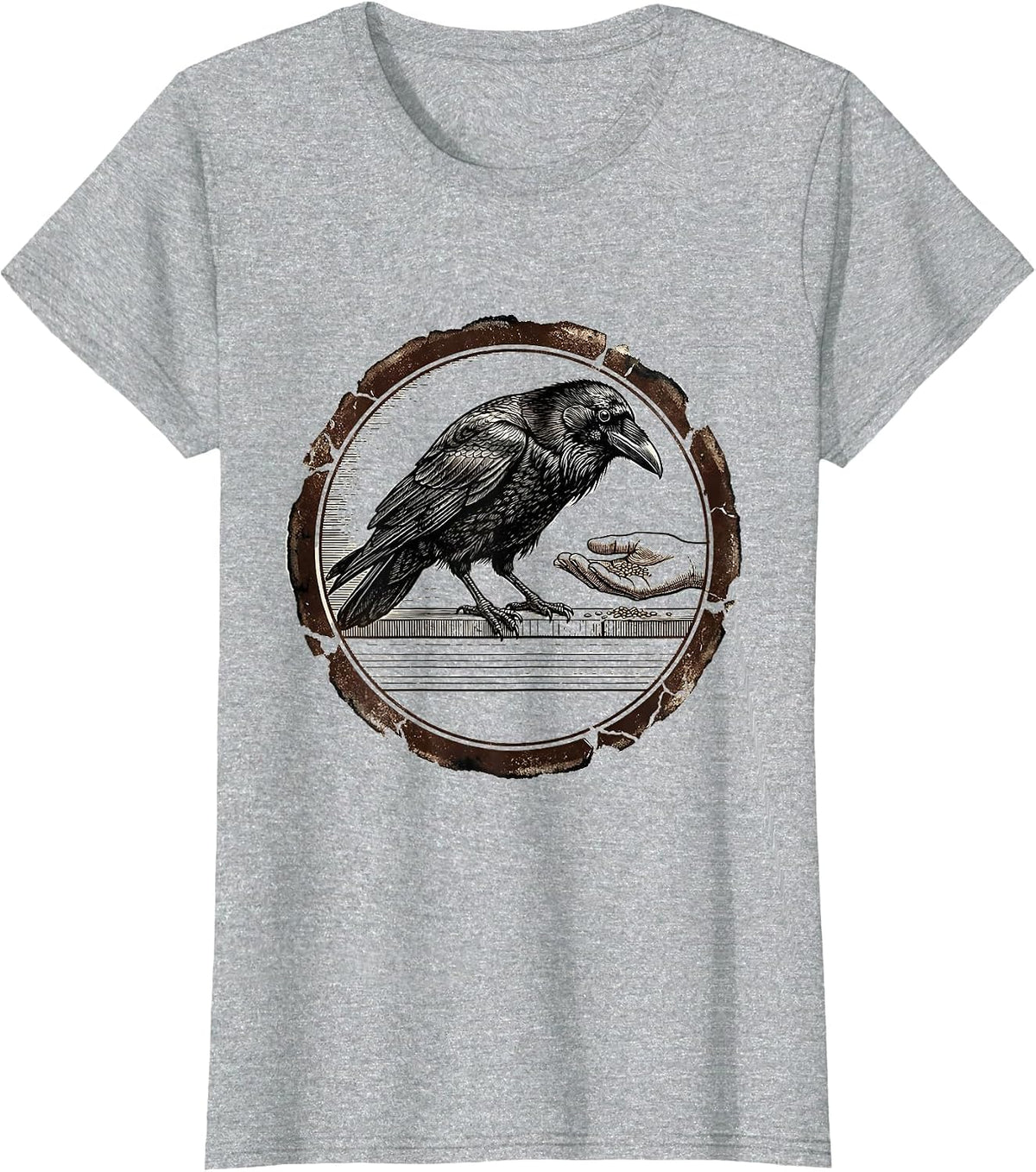 Women's Stamped Crow Seal Dark Humor Gothic Bird Lover T-Shirt - Heather Grey