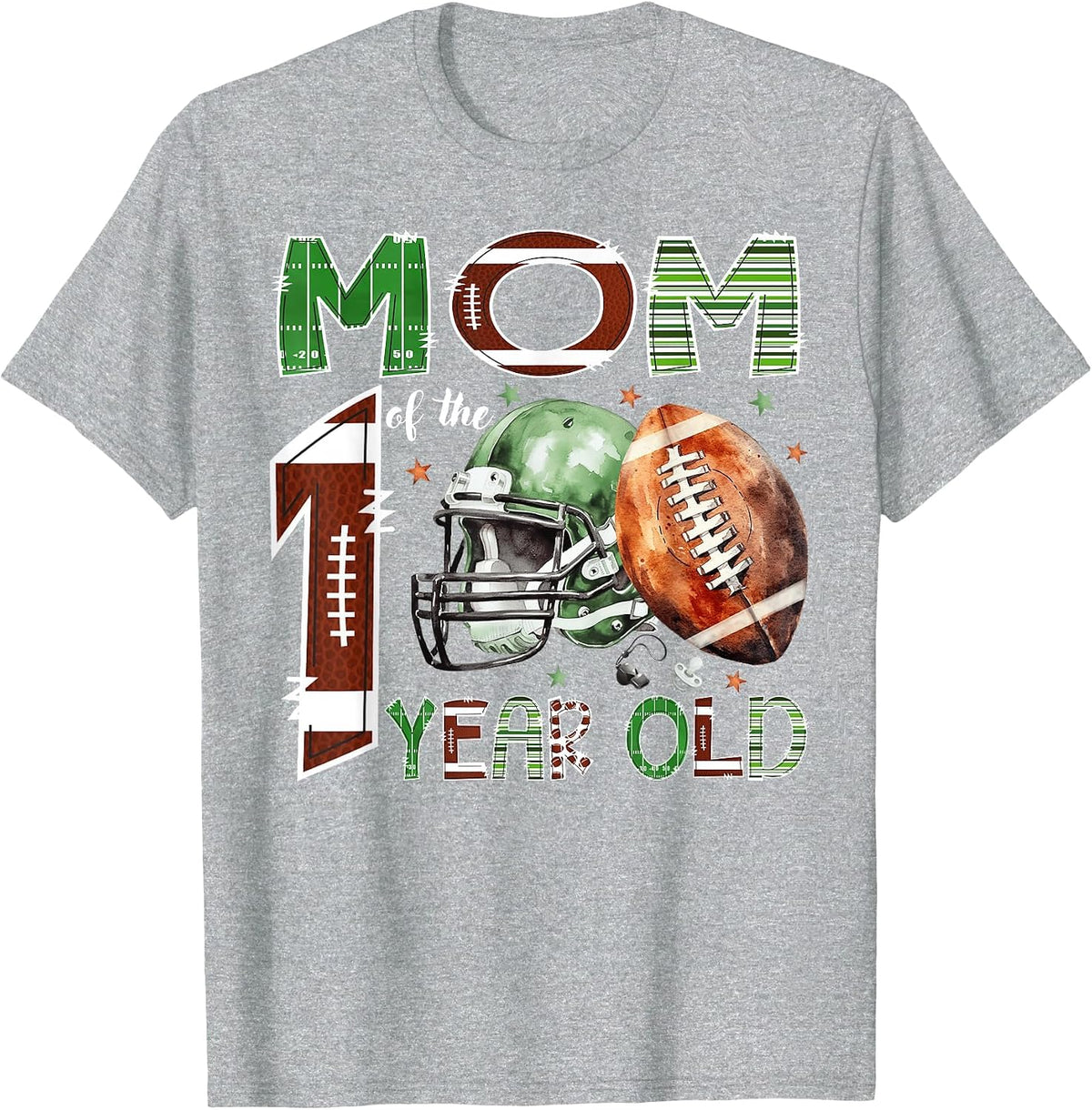 Mom of The 1 Year Old Football Lover 1st Birthday Boy T-Shirt - Heather Grey