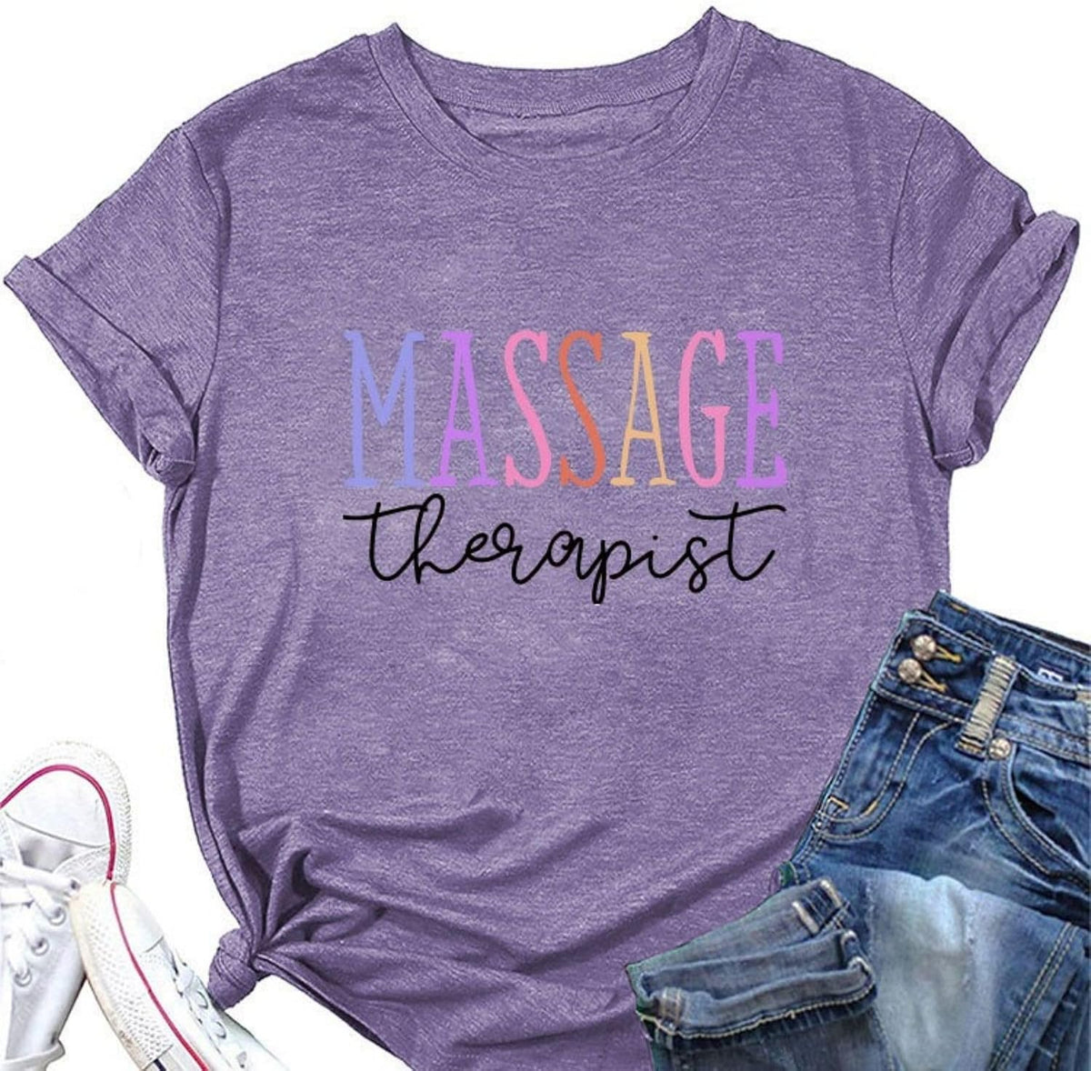 Massage Therapist T-Shirt for Women Spa Therapist Shirts Massage Lover Tee Massage Therapy Gift Short Sleeve Top - Purple