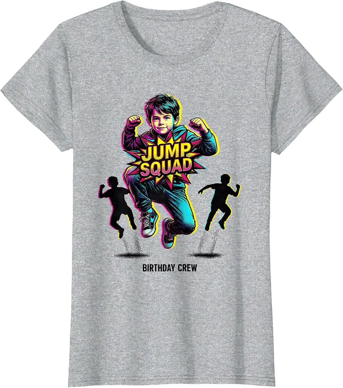 Jump Squad Birthday Crew Pop Art Trampoline Party Kid Gift T-Shirt - Heather Grey
