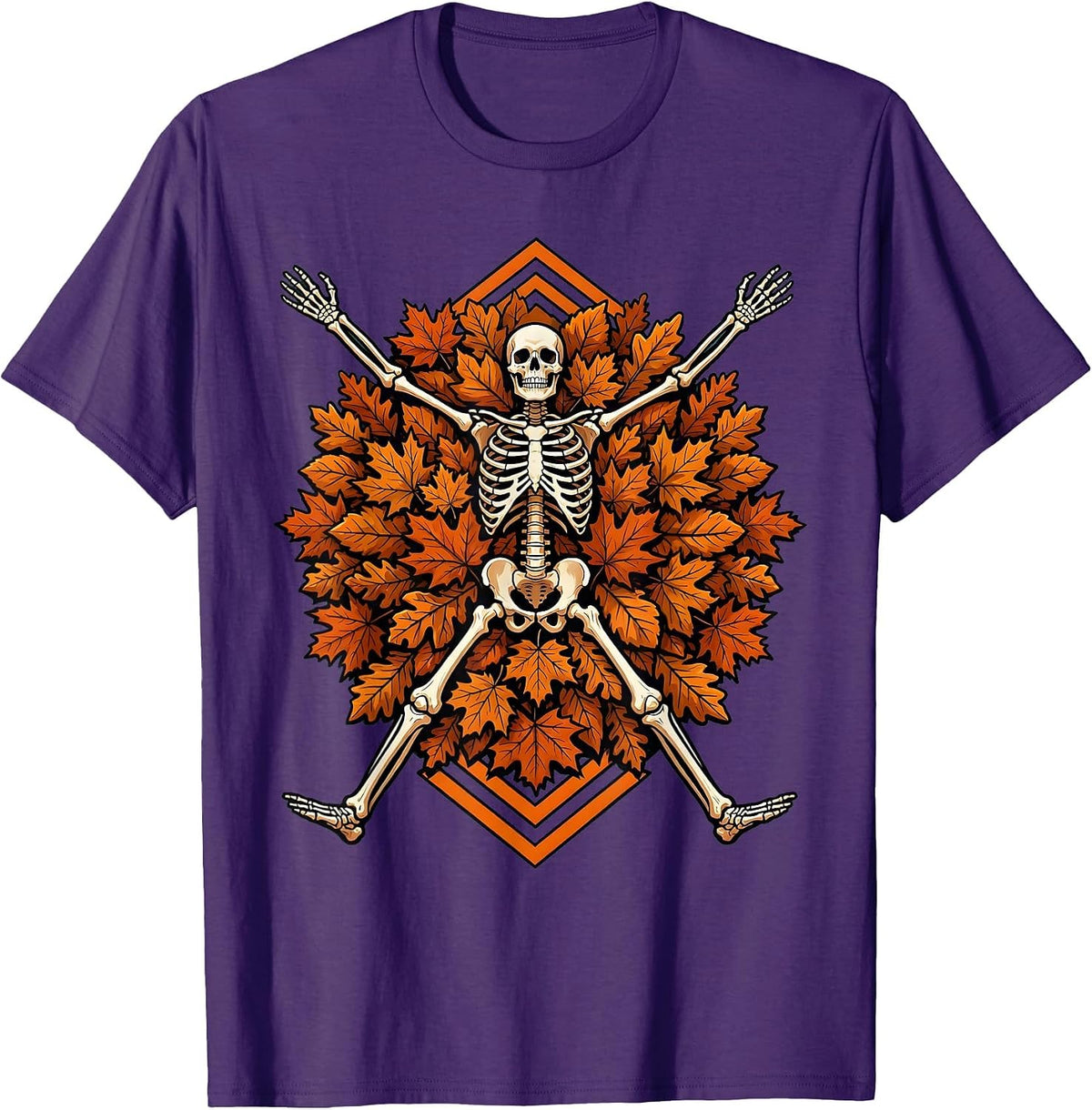 Skeleton in the Leaves We Do Not Care Club T-Shirt - Purple