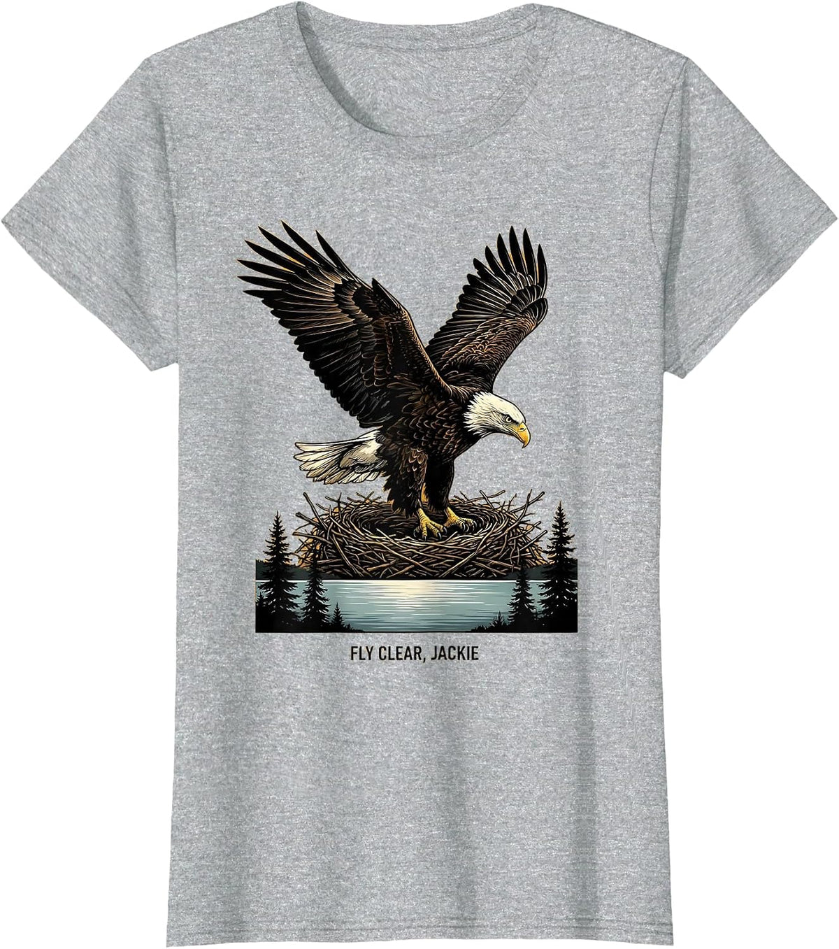 Women's Fly Clear Jackie Bald Eagle Memorial Tribute Big Bear Lake T-Shirt - Heather Grey