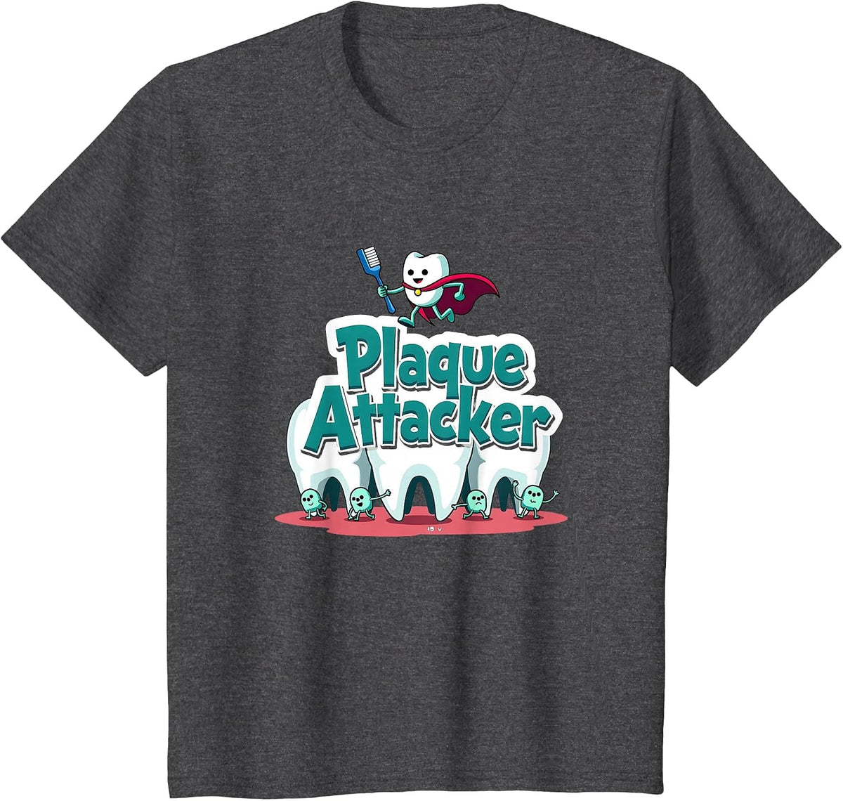 Plaque Attacker Dentals for Women Superhero Tooth Humor T-Shirt - Dark Heather Grey