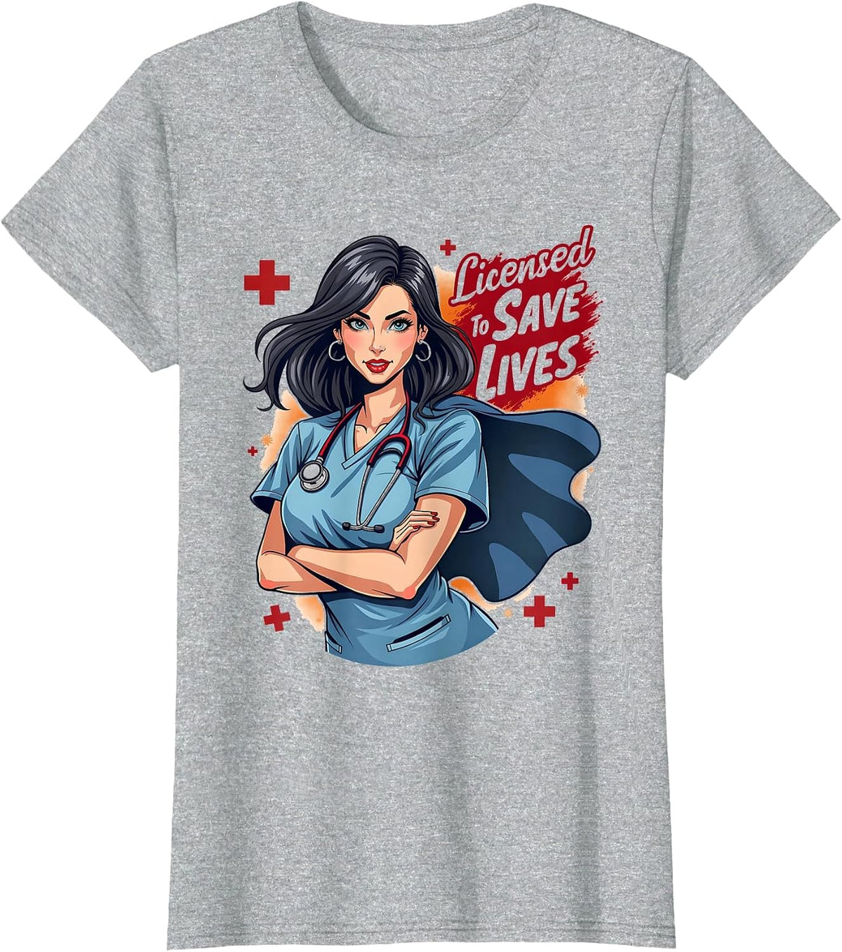 Licensed To Save Lives Registered Nurse Design T-Shirt - Heather Grey