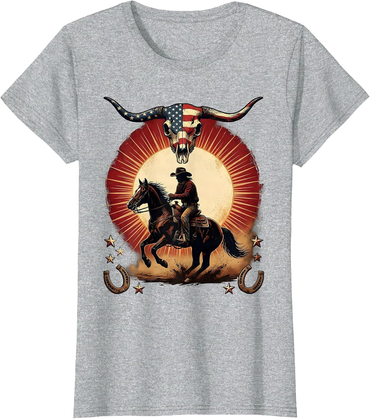 Women's Cowboy Silhouette Riding Horse at Dusk T-Shirt - Heather Grey