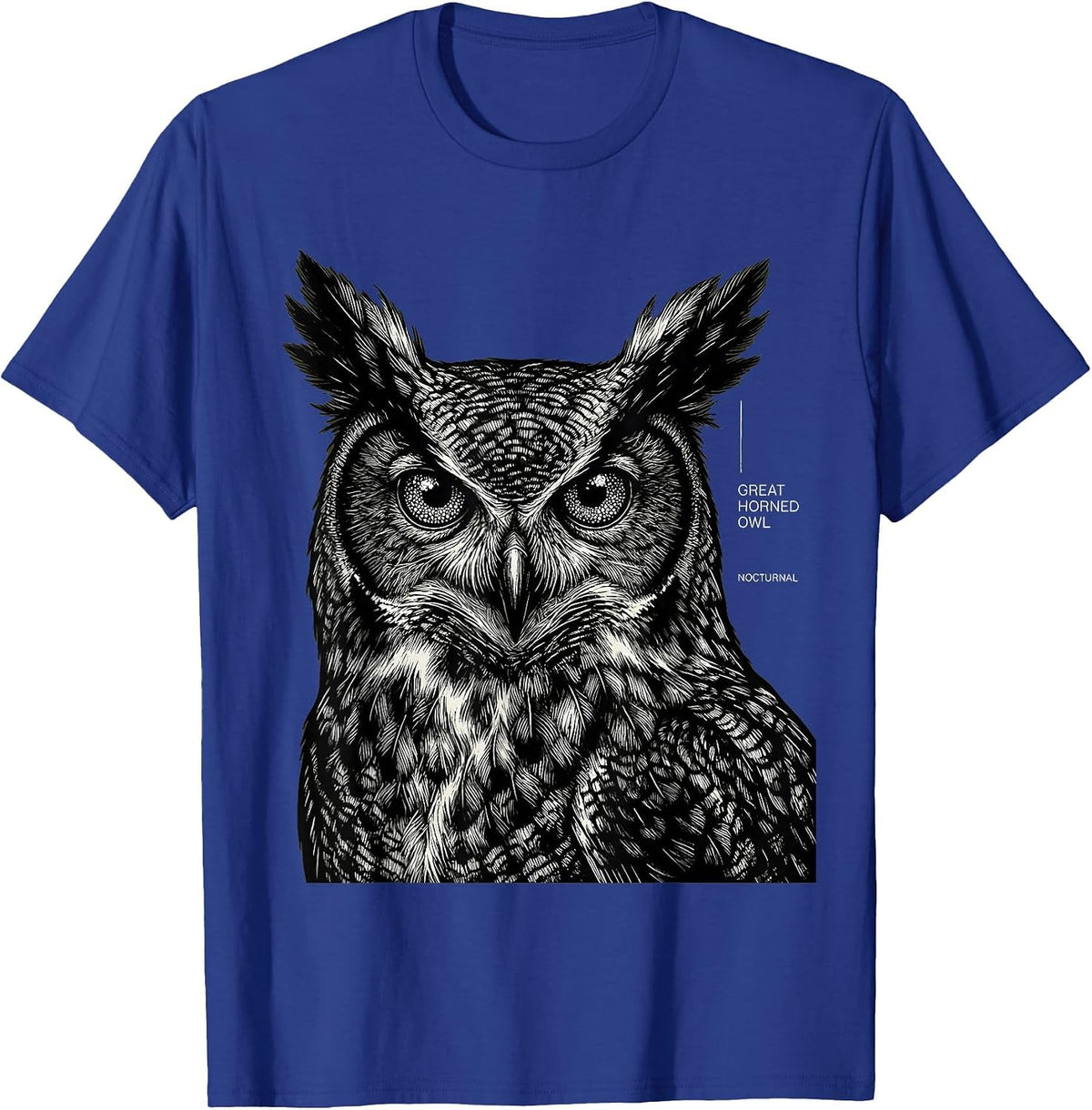 Great Horned Owl Nocturnal Wildlife Portrait Nature Art T-Shirt - Royal Blue