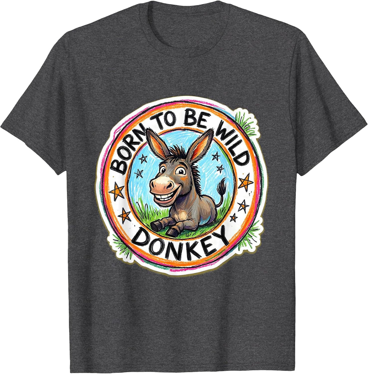 Men's Born to Be Wild Donkey Funny Animal Design T-Shirt - Dark Heather Grey